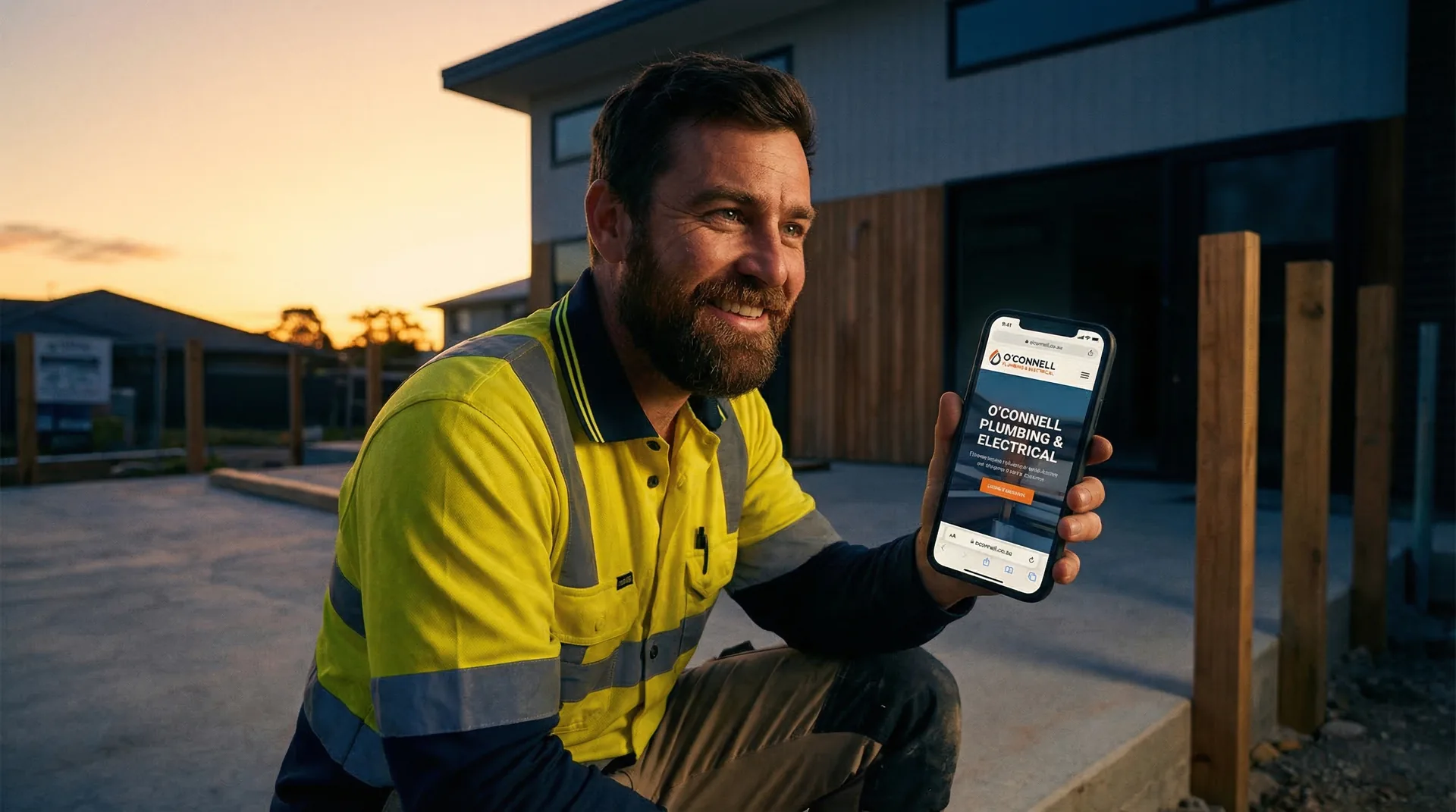 Electrician receiving a website enquiry on a mobile phone