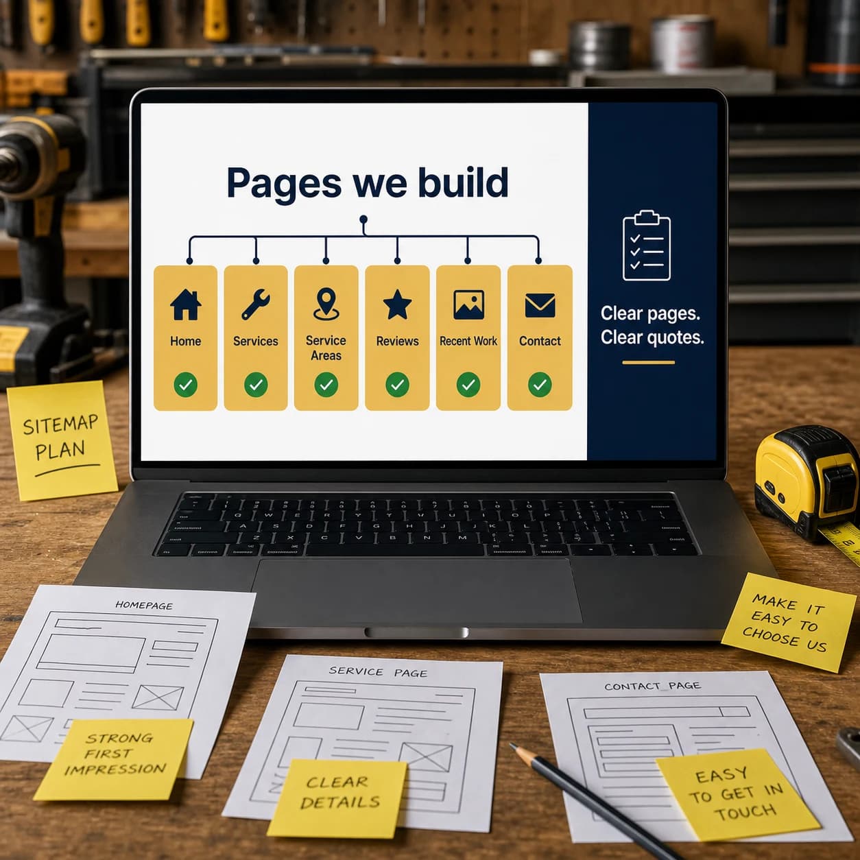 Laptop showing the pages BuildSpark builds for tradie websites
