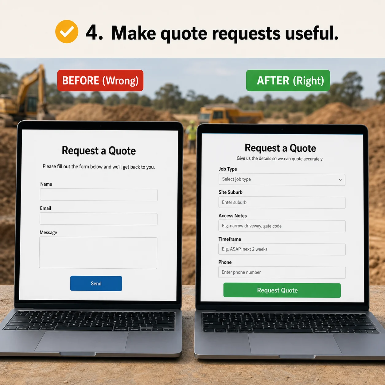 We make quote requests useful: comparison showing what business owners do wrong and what to do instead